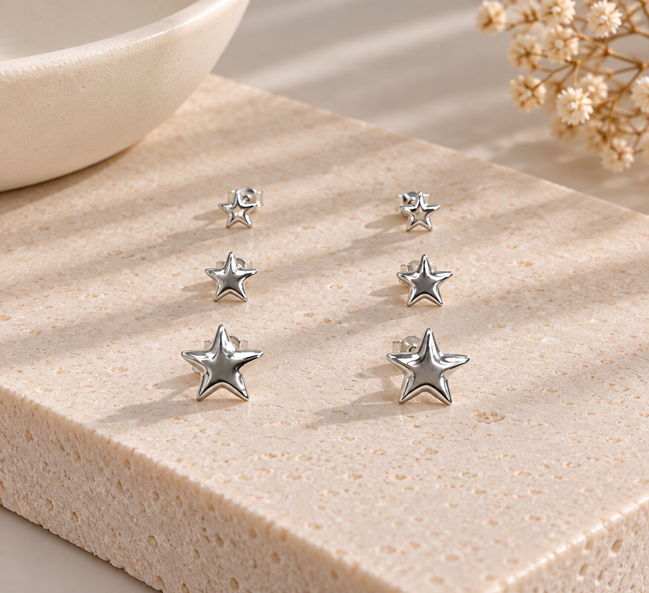 Brinco de Trio de Estrela Prata 925