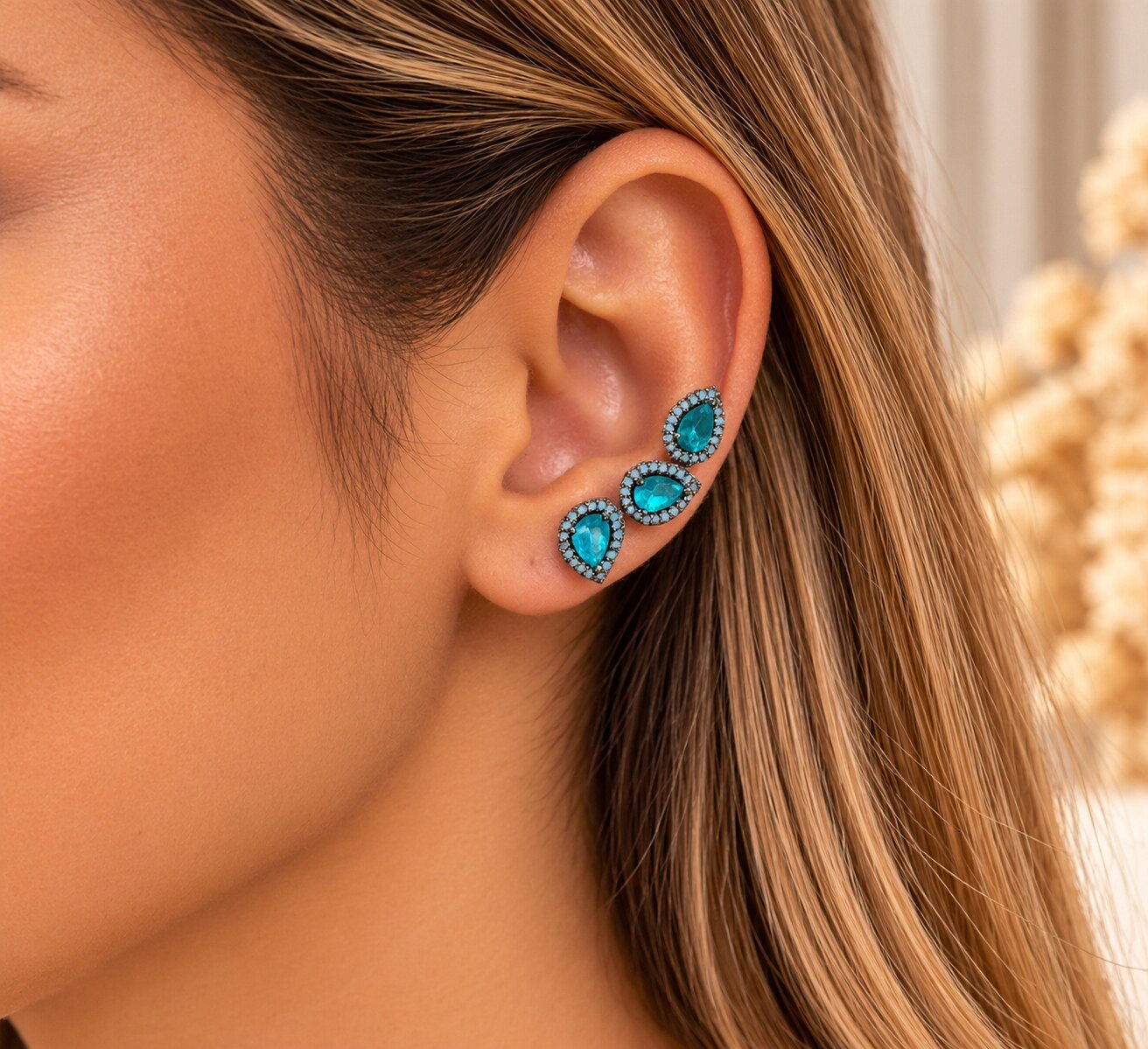 Brinco Ear Cuff Gota Turquesa