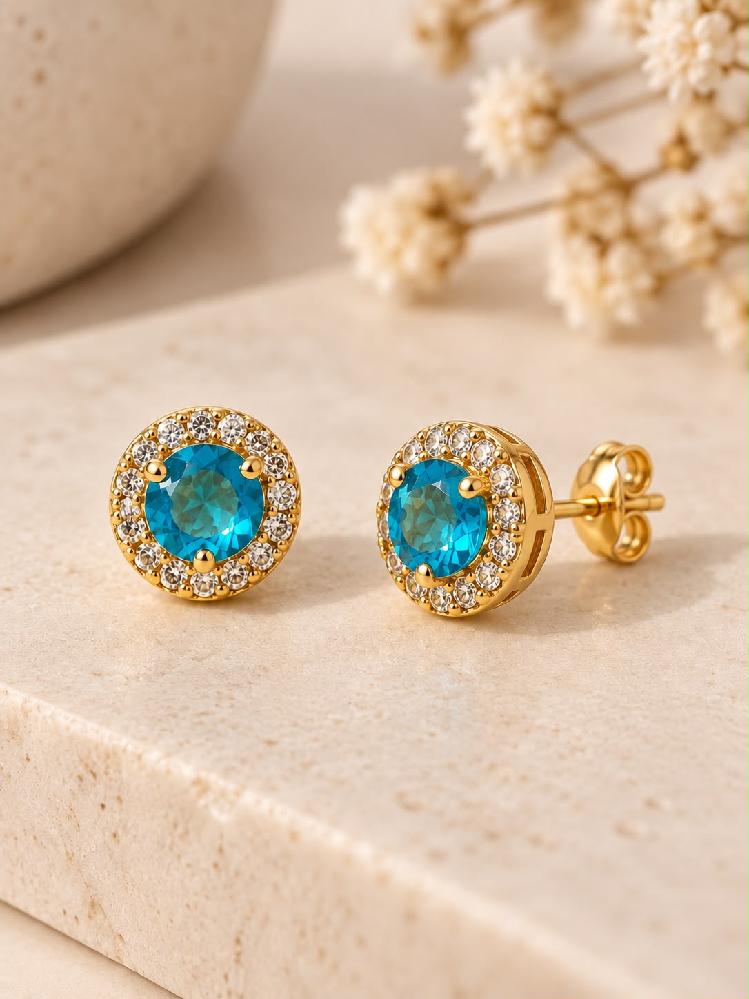 Brinco Ponto de Luz Azul Tiffany com Cravação