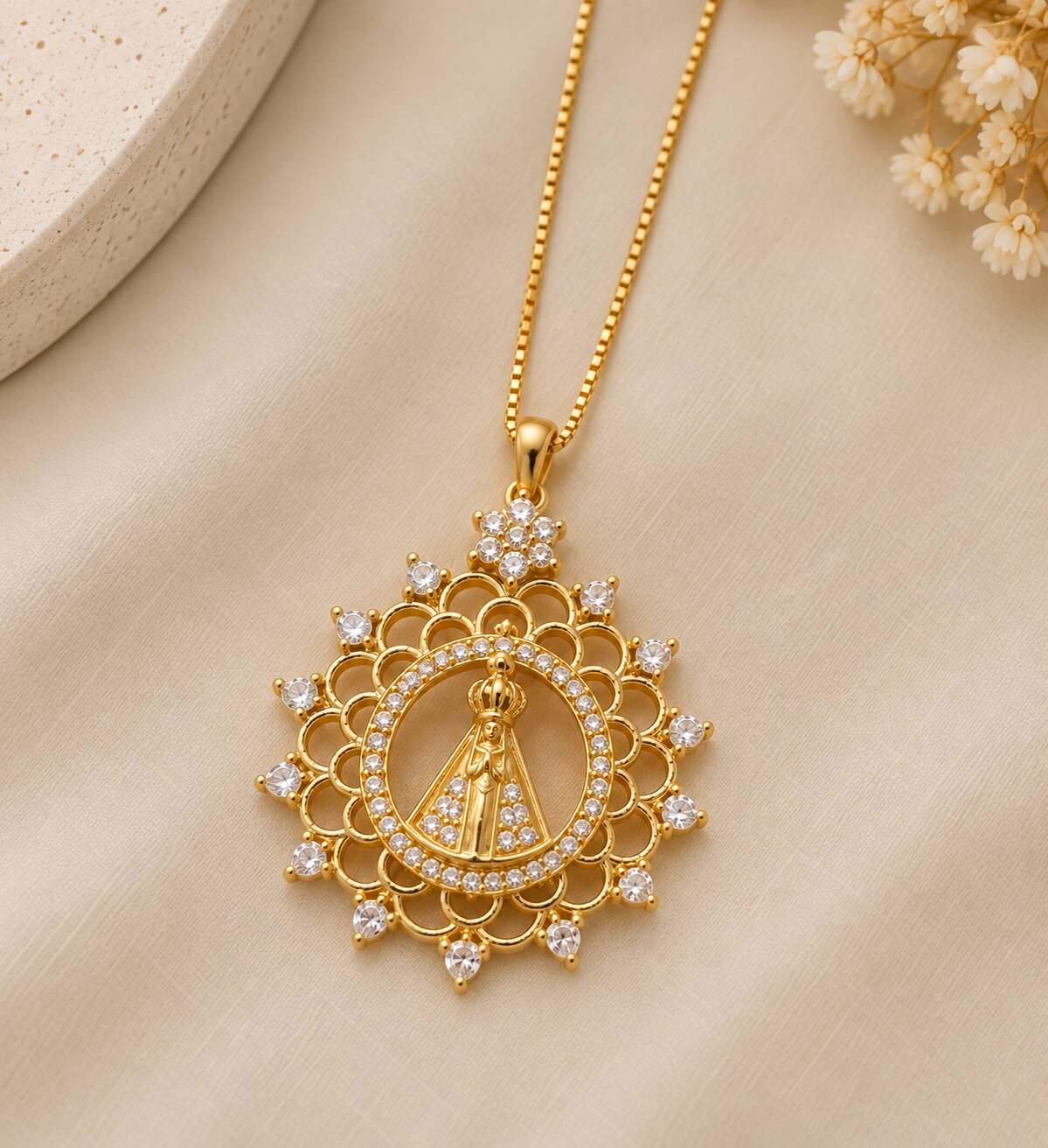 Colar Medalha Nossa Senhora Aparecida Rendilhada