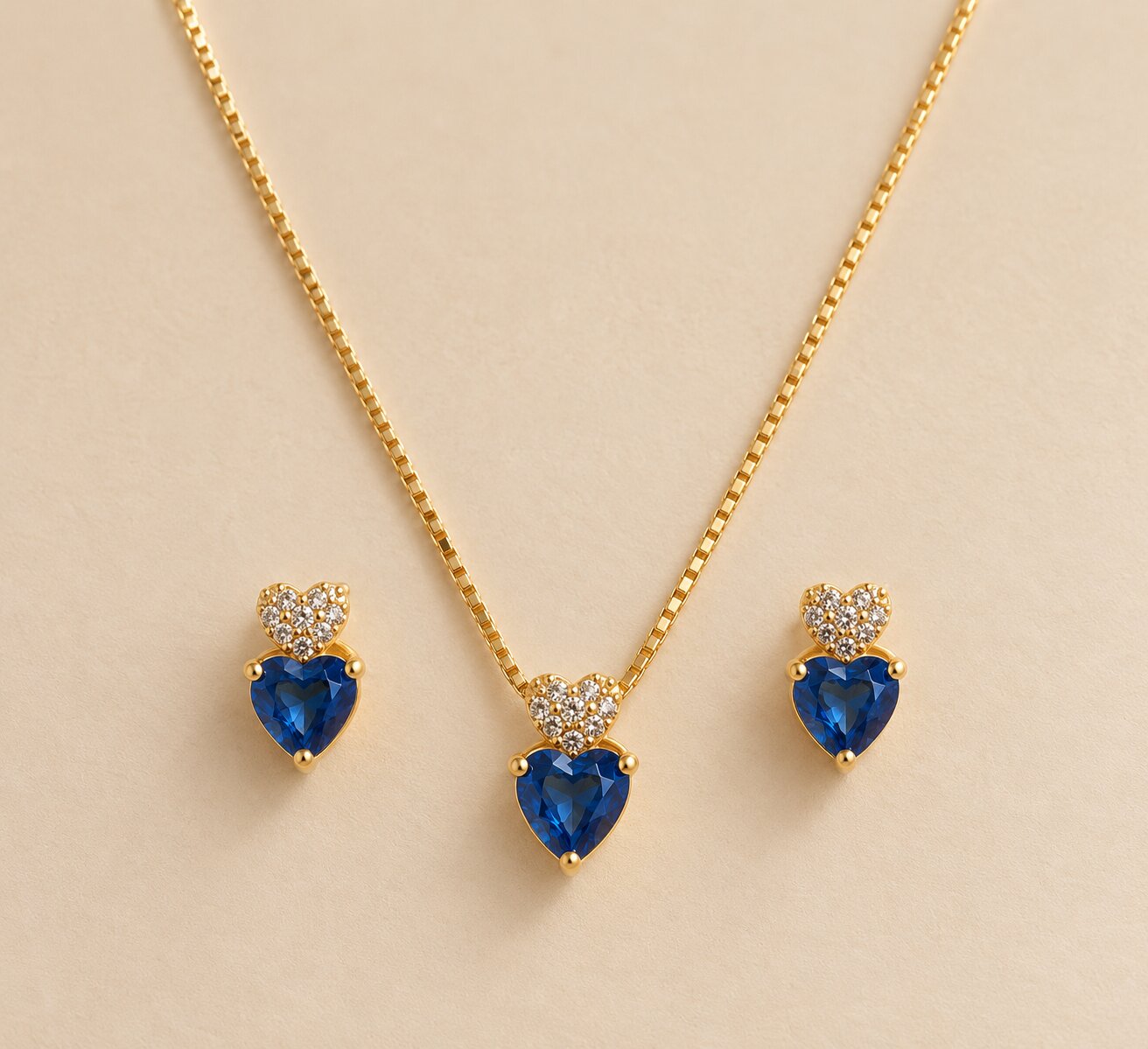 Conjunto Coração Safira com Zircônias