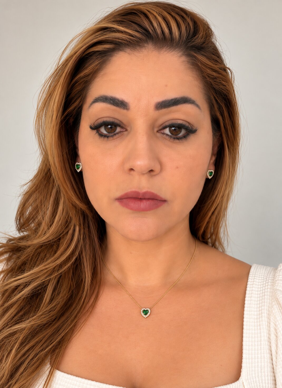 Conjunto Coração Esmeralda Cravejado
