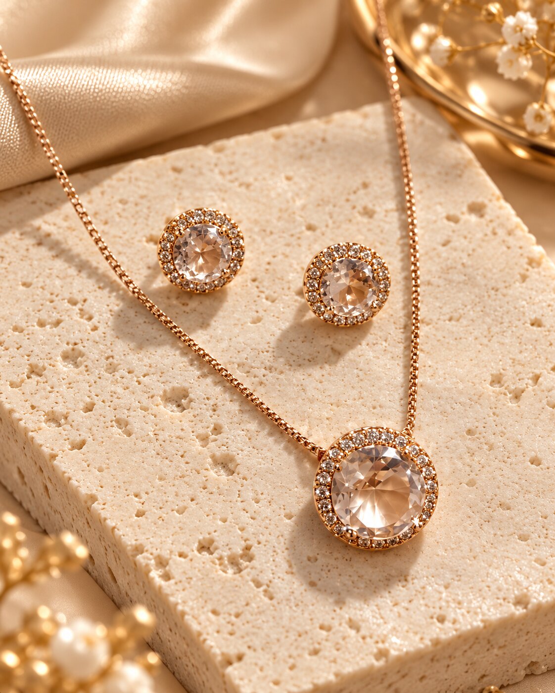 Conjunto Redondo com Pedra Cristal