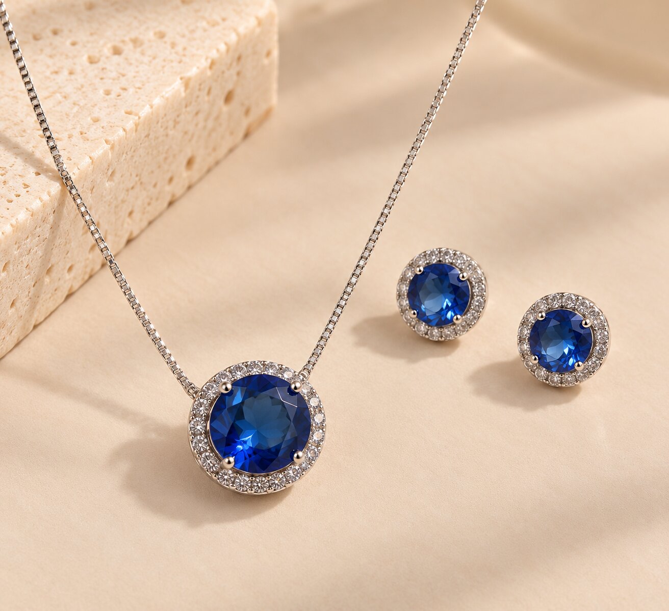 Conjunto Redondo com Pedra Safira