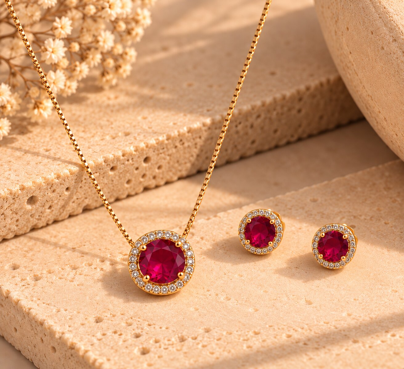 Conjunto Redondo com Pedra Rubi