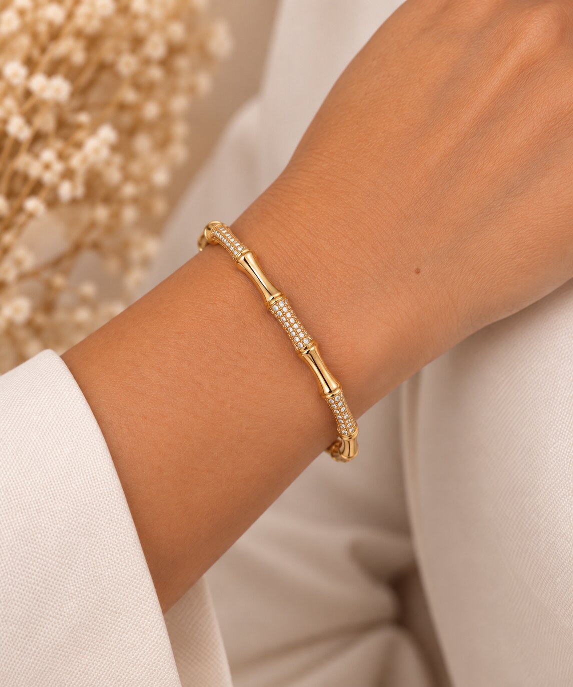 Bracelete Bambu banhado a Ouro 18k