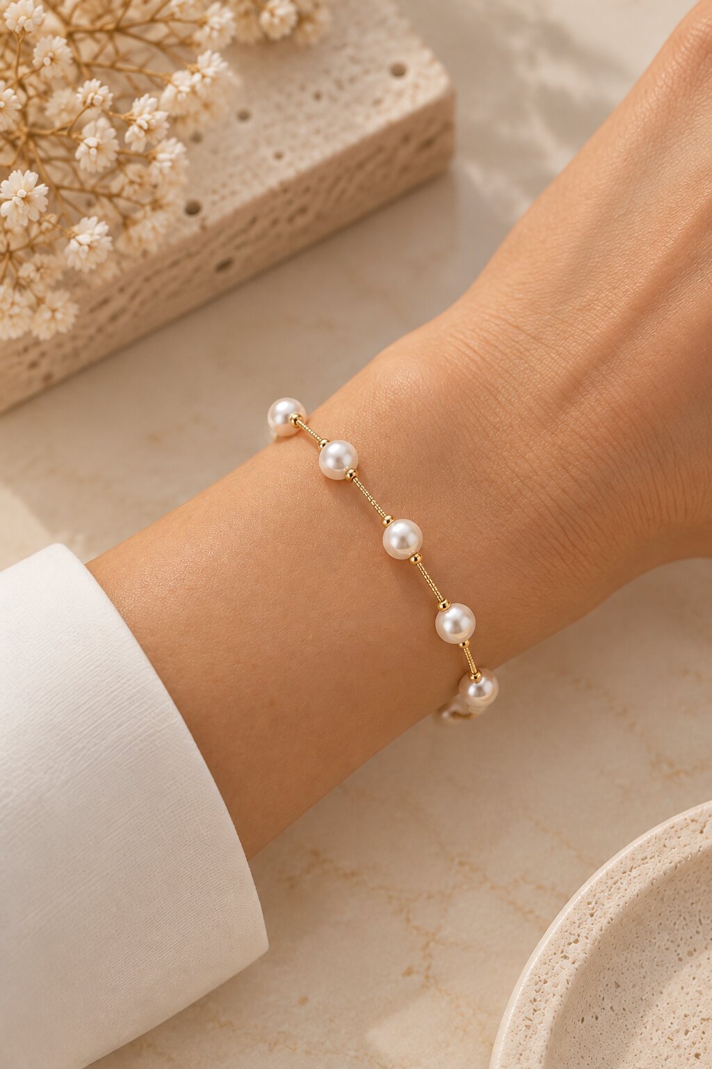 Pulseira com Pérolas banhada a Ouro 18K